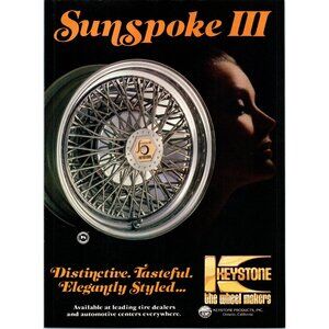 1979 Keystone Sunspoke III Wire Wheel Vintage Print Ad Woman Silhouette Wall Art